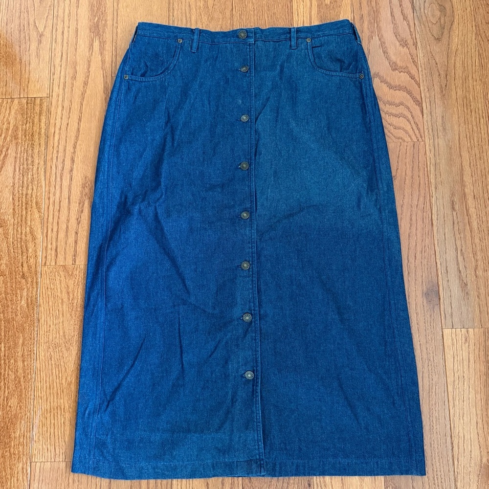 Blair Women's Long Button Up Front Jean Maxi Skirt Size Large